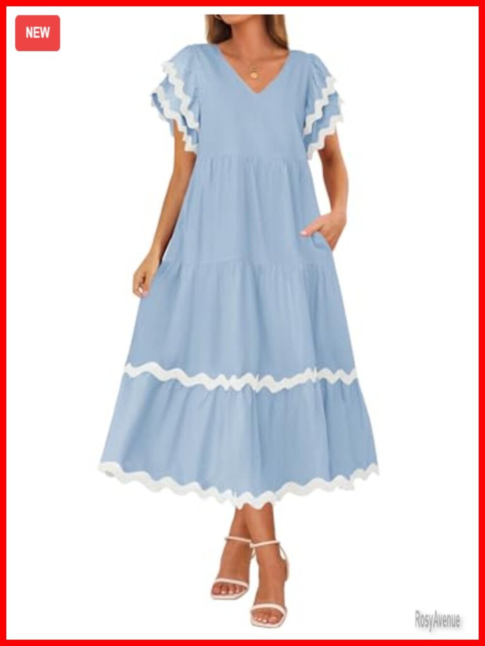 ZESICA Women's Summer Flutter Short Sleeve Midi Dress